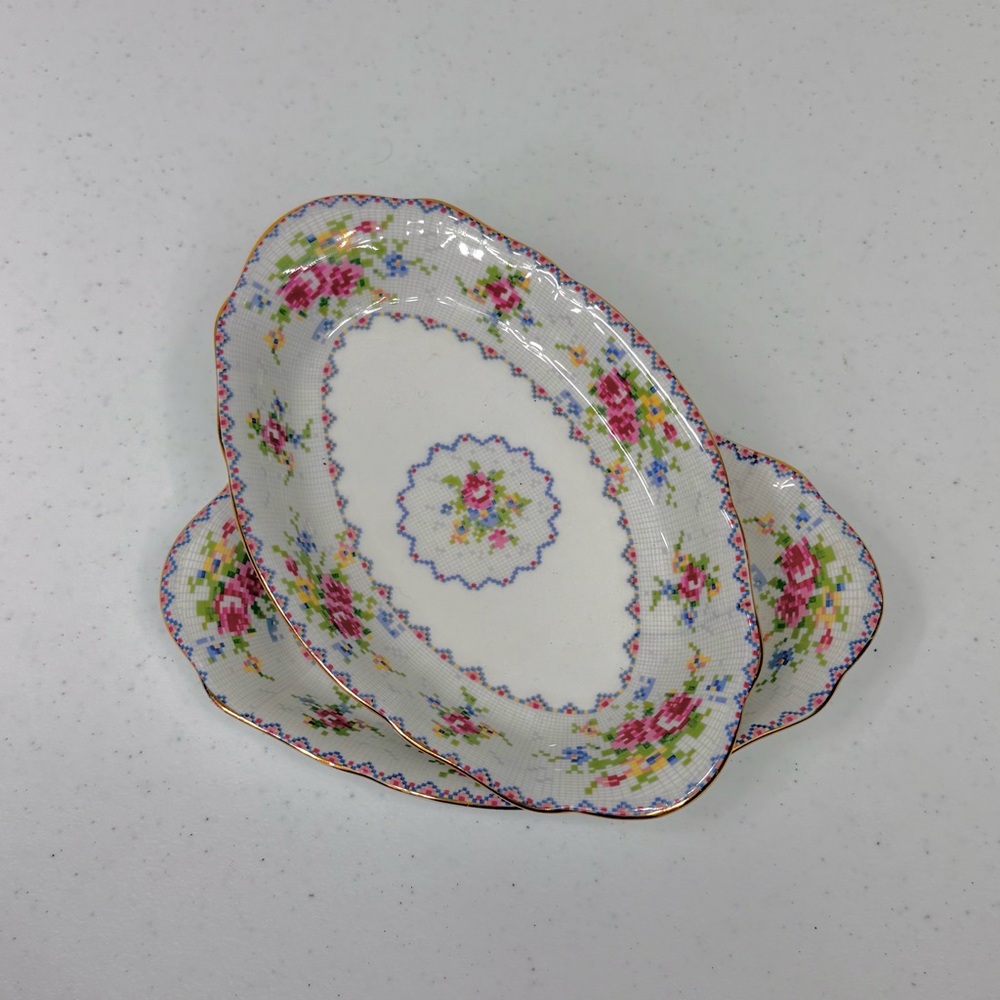 Royal Albert Petit Point Bone China Oval Serving Tray Pickle, Olive, Cheese Dish